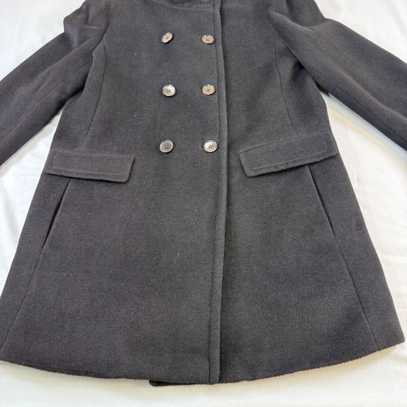 Talbots Black Double Breasted Wool Blend Coat Stand Collar Quilted Lining Size M - Picture 3 of 16